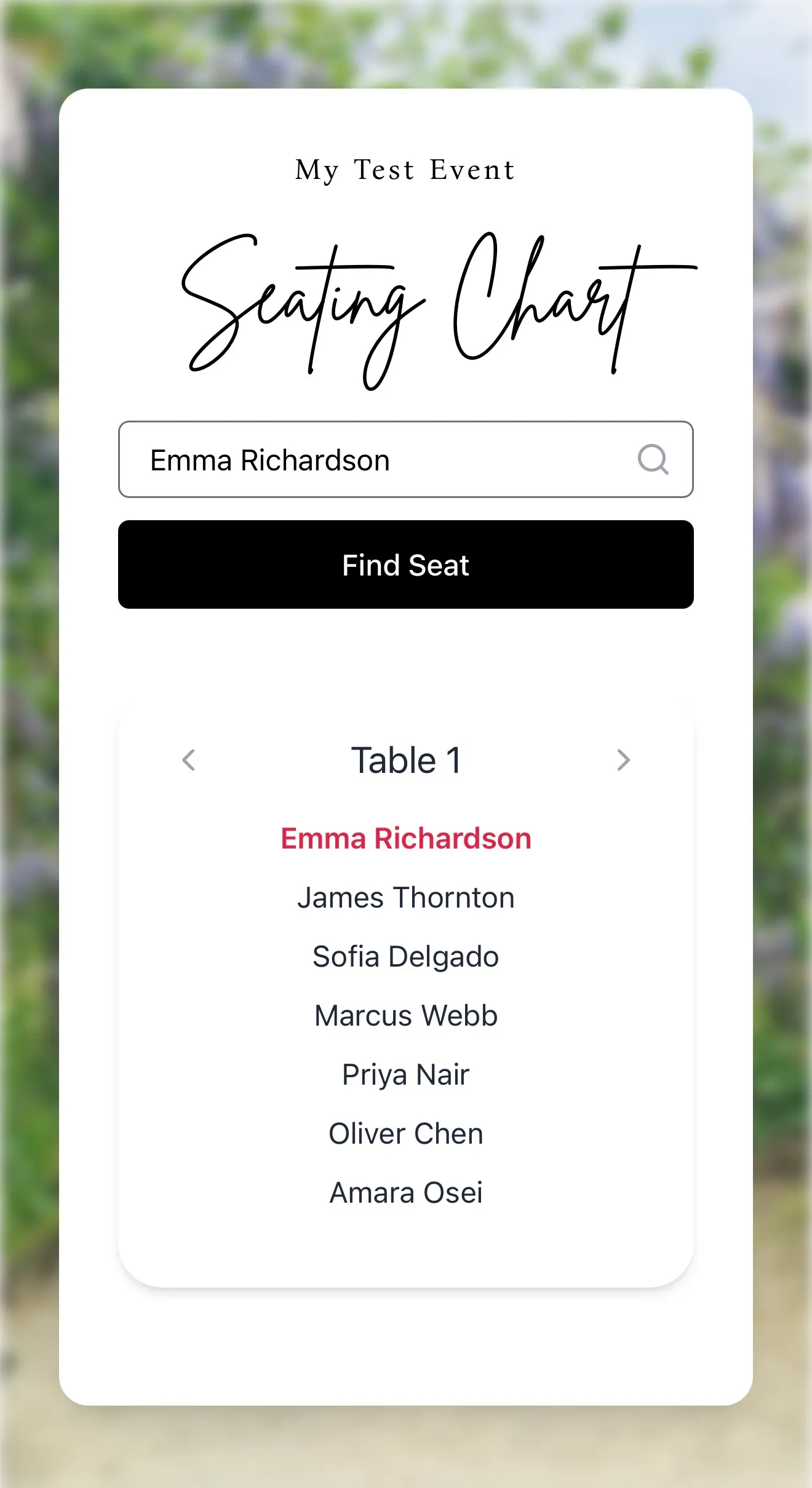 Seating chart app screenshot